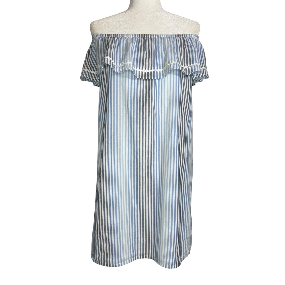 TOMMY BAHAMA XS Stripe Off The Shoulder Dress Ruffle Cotton Coastal Beach Lined